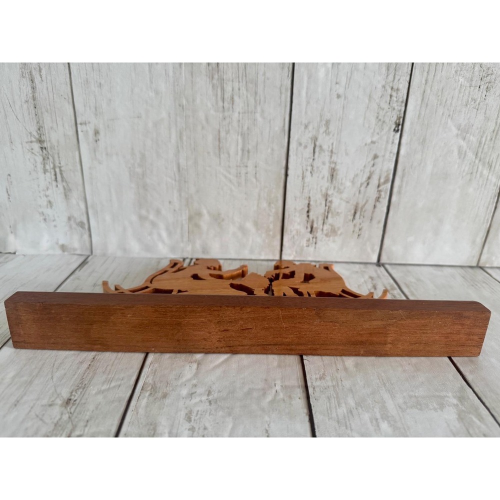 Vintage Wood Carving Silhouette Old Couple Rocking Chairs Shelf Decor - Picture 3 of 7